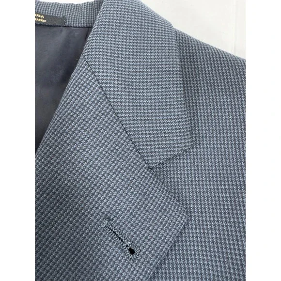 Hart Schaffner Marx Mens Blue Houndstooth 3 Button Blazer Sport Coat USA Prep